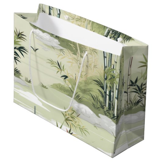 Zen Bamboo Forest Botanical Pattern (1) ラージペーパーバッグ (正面アングル)