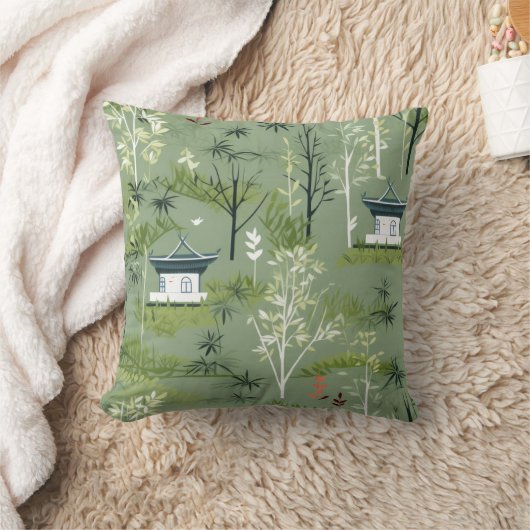 Zen Bamboo Forest Botanical Pattern (2) クッション (ブランケット)