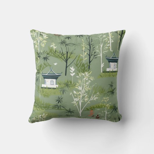 Zen Bamboo Forest Botanical Pattern (2) クッション (裏面)
