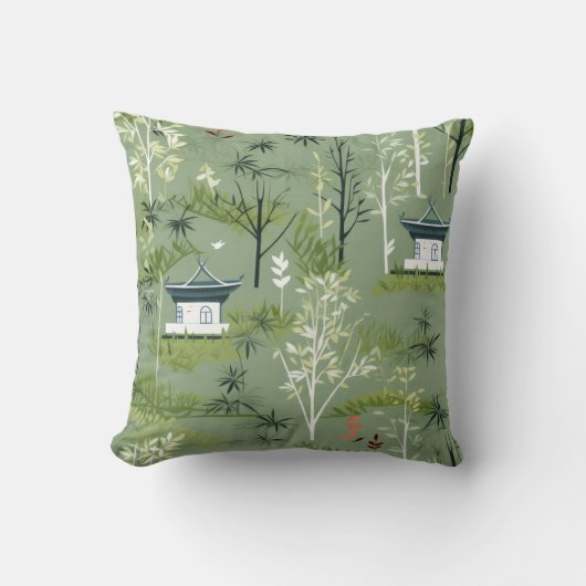 Zen Bamboo Forest Botanical Pattern (2) クッション (正面)