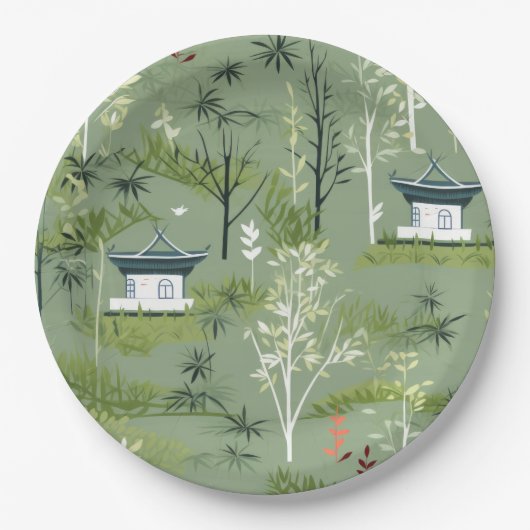 Zen Bamboo Forest Botanical Pattern (2) ペーパープレート (正面)
