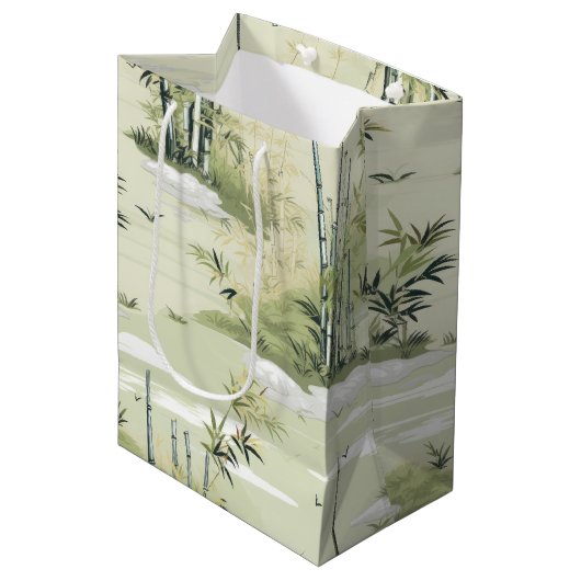 Zen Bamboo Forest Botanical Pattern (2) ミディアムペーパーバッグ (正面アングル)