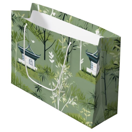 Zen Bamboo Forest Botanical Pattern (2) ラージペーパーバッグ (正面アングル)