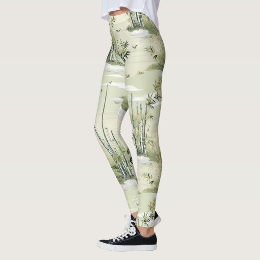 Zen Bamboo Forest Botanical Pattern (2) レギンス (左)