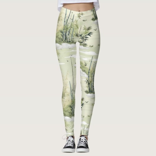 Zen Bamboo Forest Botanical Pattern (2) レギンス (正面)