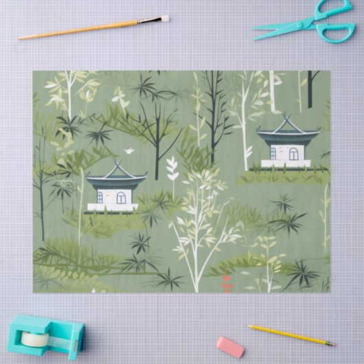 Zen Bamboo Forest Botanical Pattern (2) 薄葉紙 (クラフト)