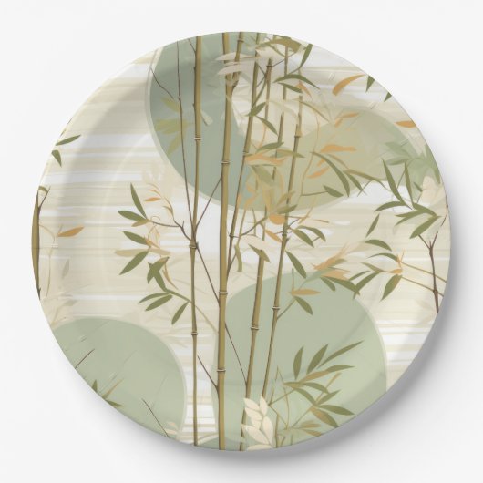Zen Bamboo Forest Botanical Pattern (3) ペーパープレート (正面)