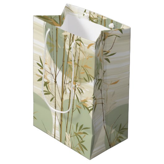 Zen Bamboo Forest Botanical Pattern (3) ミディアムペーパーバッグ (正面アングル)