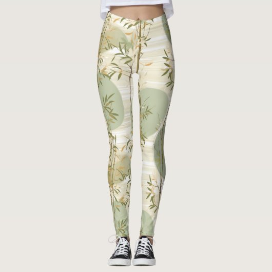 Zen Bamboo Forest Botanical Pattern (3) レギンス (正面)