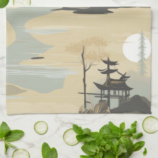 Zen Bamboo Forest Botanical Pattern (4) キッチンタオル (折り畳み)