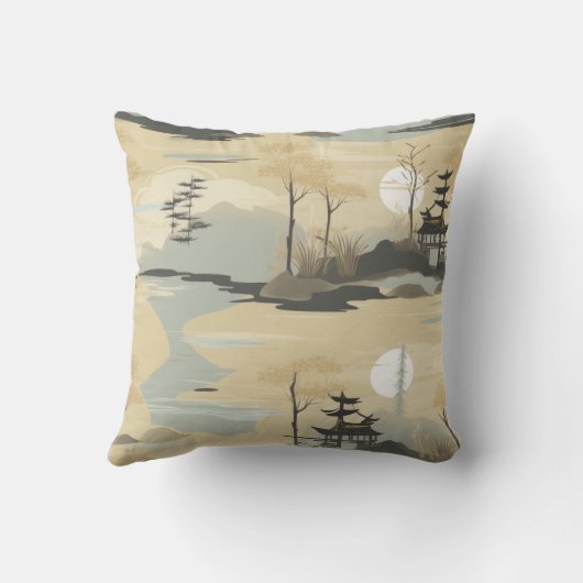 Zen Bamboo Forest Botanical Pattern (4) クッション (裏面)