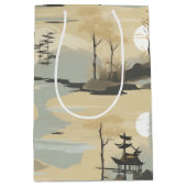 Zen Bamboo Forest Botanical Pattern (4) ミディアムペーパーバッグ (正面)