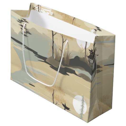 Zen Bamboo Forest Botanical Pattern (4) ラージペーパーバッグ (正面アングル)