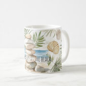 Zen Beach Rocks Tropical Shells Palm Leaves コーヒーマグカップ (正面右)