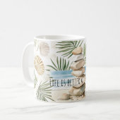 Zen Beach Rocks Tropical Shells Palm Leaves コーヒーマグカップ (正面左)