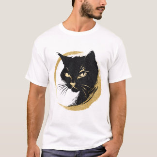 Zen Black Cat Gold Enso Minimalist Art Poster. Tシャツ