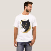 Zen Black Cat Gold Enso Minimalist Art Poster. Tシャツ (正面フル)