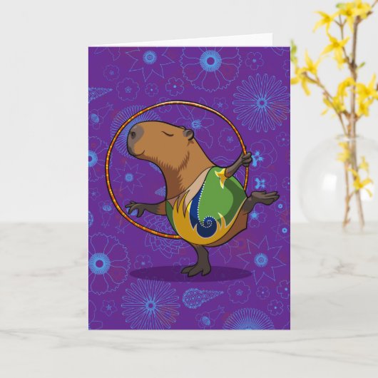 Zen Capybara Dancer Funny Rhythmic Gymnast Cartoon カード (黄色い花)