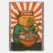 Zen Capybara Eating Ramen with Radiating Stripes スローブランケット (正面縦)