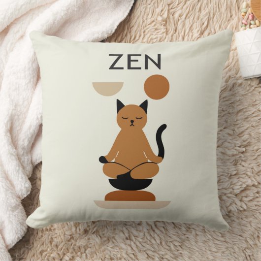 Zen Cat Meditation Throw Pillow – Cute Minimalist  クッション (ブランケット)