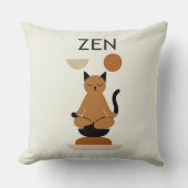 Zen Cat Meditation Throw Pillow – Cute Minimalist  クッション (正面)