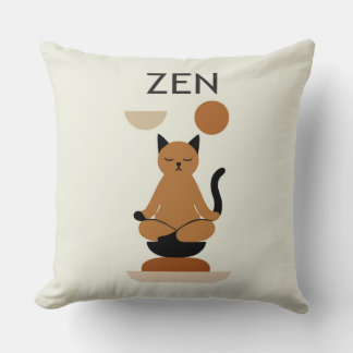 Zen Cat Meditation Throw Pillow – Cute Minimalist  クッション