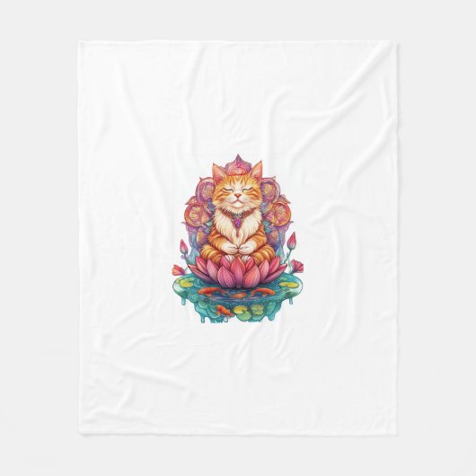 Zen Cat Vibesめい想の子猫サイケデリック フリースブランケット (正面)