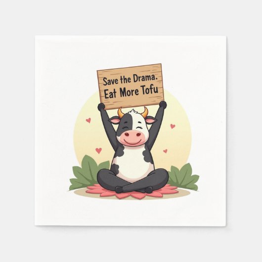 Zen Cow Protest – Save the Drama, Eat More Tofu スタンダードカクテルナプキン (正面)