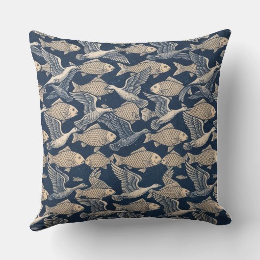 Zen Cushion - Optical Art of Birds and Fish クッション (裏面)