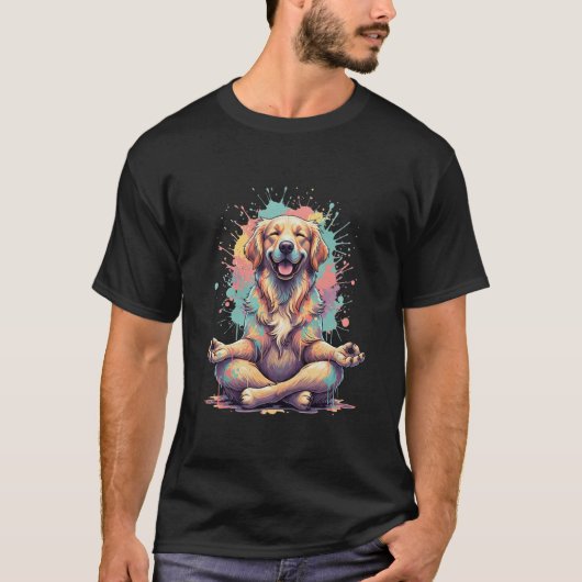 Zen Dog Art – Happy Meditation Splash Tシャツ (正面)