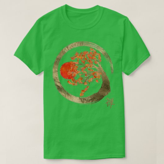 Zen Enso Circle and Golden Sakura Tree Tシャツ (デザイン正面)
