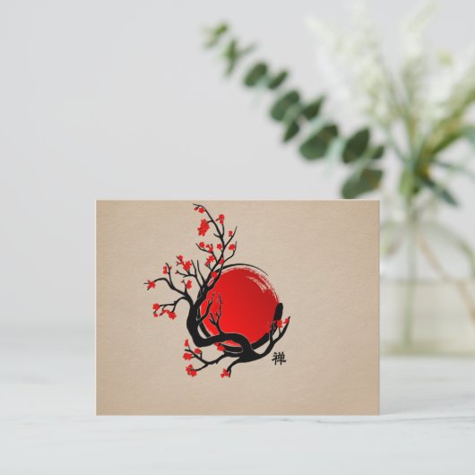 Zen Enso Circle, Sun and Red Sakura Blossom ポストカード (スタンド正面)