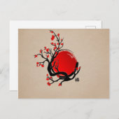 Zen Enso Circle, Sun and Red Sakura Blossom ポストカード (正面/裏面)