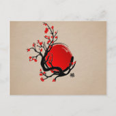 Zen Enso Circle, Sun and Red Sakura Blossom ポストカード (正面)