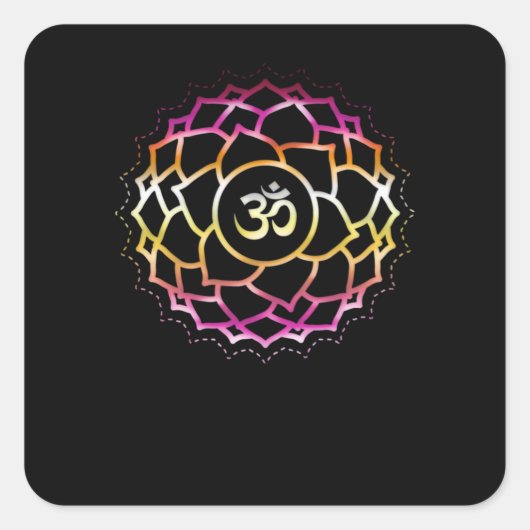 Zen Flower Chakra Symbol Om Buddhism Balance スクエアシール (正面)