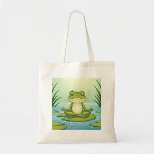 Zen Frog Meditating on Lily Pad – Peaceful Yoga Ca トートバッグ (正面)