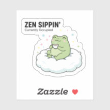 Zen Frog Tea ステッカー – かわいい雲の上の癒しカエル