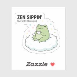 Zen Frog Tea ステッカー – かわいい雲の上の癒しカエル シール