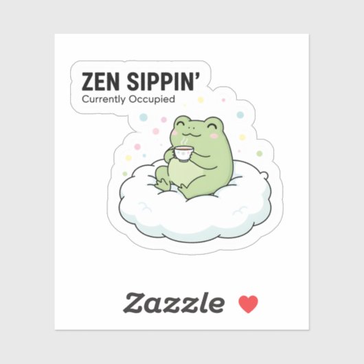 Zen Frog Tea ステッカー – かわいい雲の上の癒しカエル シール (シート)