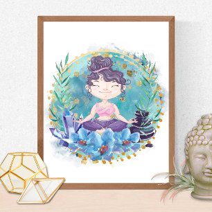 Zen Girl Yogaスパロックスクリスタルフラワーズスピリチュアル ポスター