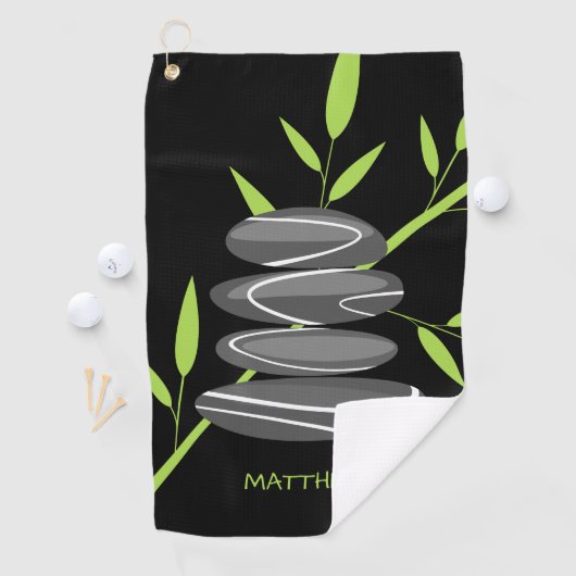 Zen golf towel with stacked pebble rocks design ゴルフタオル (インサイチュ)