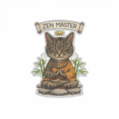 Zen Master Cat Funny Chill Gray Tabby Cat Gift  シール (正面)