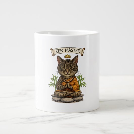 Zen Master Cat Funny Chill Gray Tabby Cat Gift  ジャンボコーヒーマグカップ (正面)
