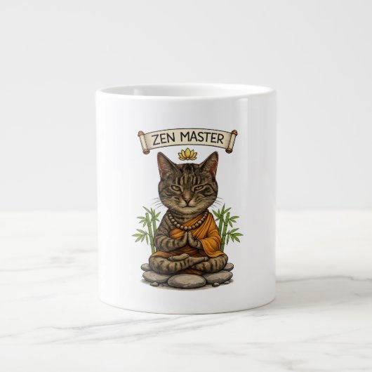 Zen Master Cat Funny Chill Gray Tabby Cat Gift  ジャンボコーヒーマグカップ (正面)