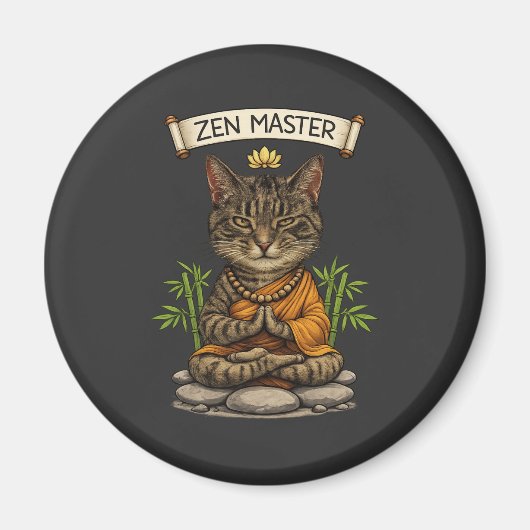Zen Master Cat Funny Chill Gray Tabby Cat Gift  マグネット (正面)