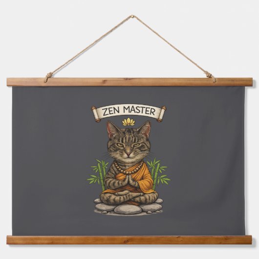 Zen Master Cat Funny Chill Gray Tabby Cat Gift  吊り下げ型タペストリー (正面)