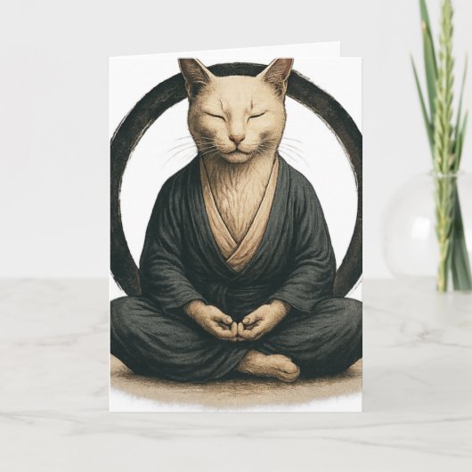 Zen Meditating Cat – Enso Circle Mindful Yoga Art  カード (正面)