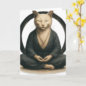Zen Meditating Cat – Enso Circle Mindful Yoga Art  カード (黄色い花)