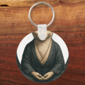 Zen Meditating Cat – Enso Circle Mindful Yoga Art  キーホルダー (正面)