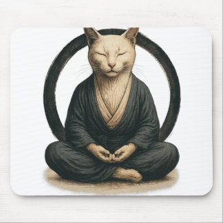 Zen Meditating Cat – Enso Circle Mindful Yoga Art  マウスパッド